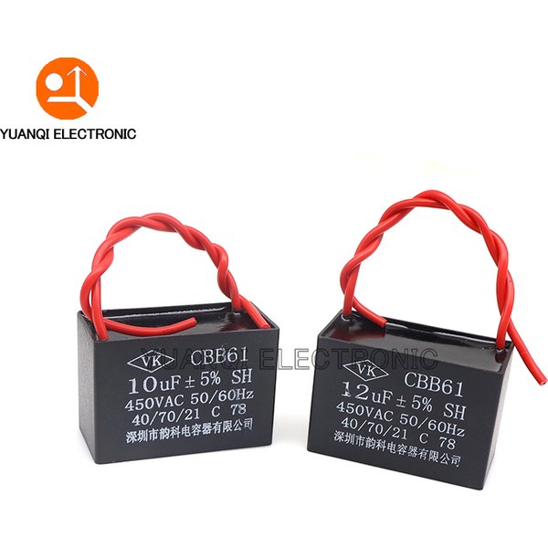 CBB61 condensateur de démarrage 450V 1/1.2/1.5/1.8/2/2.5/3/3.5/4/4.5/5/6/7/8/10/12/15/16/18/20/25UF condensateur de fonctionnement de moteur de plafond de ventilateur CBB