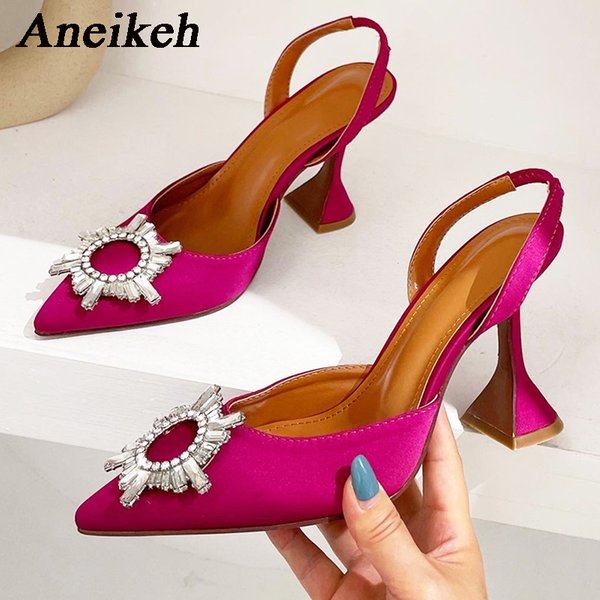 Aneikeh Marke Frauen Seide High Heels Luxus Kristall Schmetterling Knoten High Heels Sommer Spitze Schuhe Dreieck Mit Hohen Absätzen Braut Pumpen