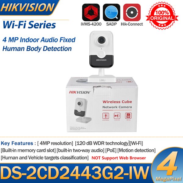 Hikvision 4MP Wi-Fi IP Kamera DS-2CD2443G2-IW Indoor Menschlichen Körper Erkennung Cube IR Netzwerk Kamera PoE Zwei-wege Audio SD Karte Slot