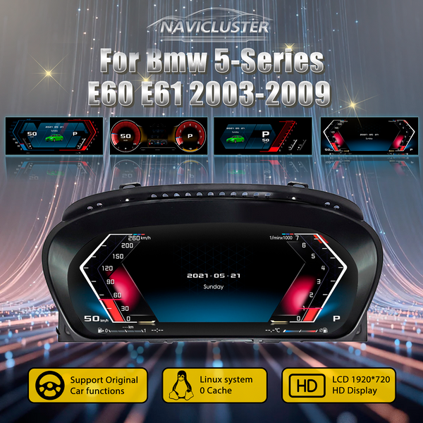 HD-Bildschirm 1920*720 Tachometer Linux Auto LCD-Armaturenbrett Digitales Kombiinstrument für BMW 3er Serie E90 E91 E92 E93 Baujahre 2005-2012 Instrumententafel Virtuelles Cockpit