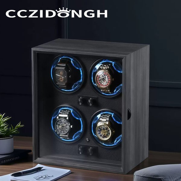 CCZIDONGH Automatischer Uhrenbeweger aus Holz mit 2/4 Fächern, Uhrenbox mit Mabuchi-Motor, Uhrenschrank mit LED-Beleuchtung, Uhrenaufbewahrungsbox