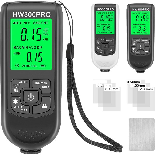 Jauge d'épaisseur pour voiture rétro-éclairage numérique LCD compteur d'épaisseur de voiture compteur de revêtement de peinture outil de mesure du métal 0-2000um HW-300PRO