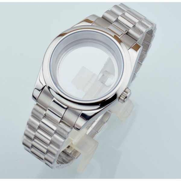 DEBERT 36MM/40MM silver Watch Case Fit NH34 NH35 NH36 PT5000 ETA2824 2836 Miyota 8215 8205 Movement Presidential Bracelet Strap