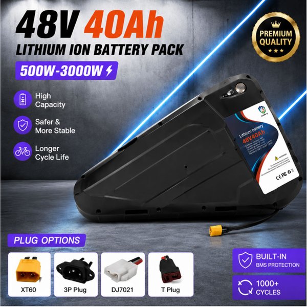 48V 40AH Dreieckiger Lithium-Ionen-Akku mit 18650-Zellen für modifizierte Mountain-E-Bikes, Ersatzakku für Elektrofahrräder mit Ladegerät, EU-Lagerbestand, Polen-Lager, Lieferung in 3-7 Werktagen.