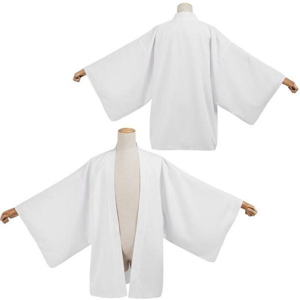 Reinweißer japanischer Haori-Kimono mit offener Front, traditionelle lockere japanische Oberbekleidung, geeignet für Rollenspiele und Bühnenkostüme.