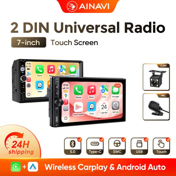 AINAVI Universal 2 Din Car Radio Carplay Wireless Android Auto HD 1280*720 IPS Touch Screen Type-C USB Car Multimedia MP5 2DIN