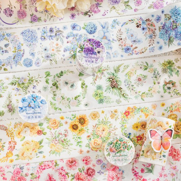 Yoofun 6.5cm x 2m Flower Washi Tape for Journaling Scrapbooking Decoration Floral Masking Tape Diary Card Making Stationery