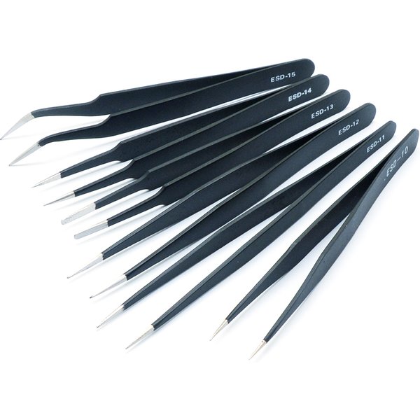 Pincettes industrielles en acier inoxydable, outils de réparation de téléphones portables, pincettes de précision ESD ESD10 à ESD15, 1.5mm