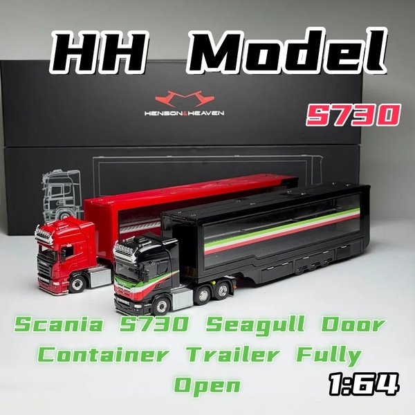 HH Modell 1:64 Scania S730 Seagull Container-Anhänger mit Vollöffnung - Druckguss-Mikromodell, Neu auf Lager