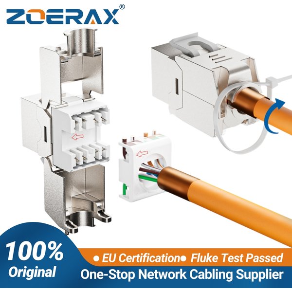 ZoeRax RJ45 CAT8 CAT7 CAT6A Keystone Jack réseau blindé coupleur sans outil Type 180 degrés adaptateur de Module en alliage de Zinc coupleur