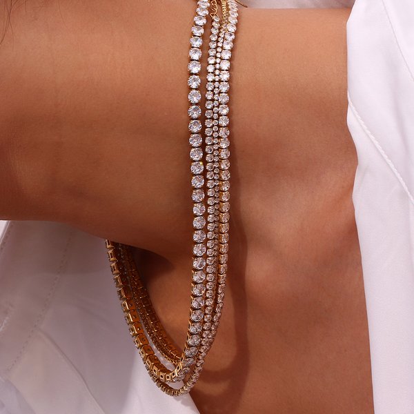 2mm3mm4mm5mm Shiny Luxury 3A Zircon Tennis Chain Necklaces For Woman Waterproof Stainless Steel Gold Plated Bridesmaid Necklace