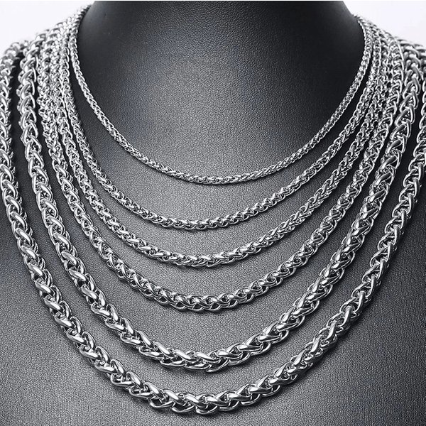 3-8MM 316L Stainless Steel Wheat Chain Necklace Men Women Fashion Retro Keel Chain Necklace Punk Jewelry Gift Dropshipping