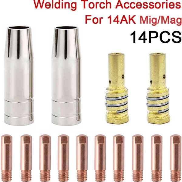 Lot de 14 pièces pour torche de soudage MIG-14AK : Buse de soudage MIG, Consommables pour torche de soudage CO2, Porte-pointe, Pointe de contact, Accessoires pour torches MIG 14AK
