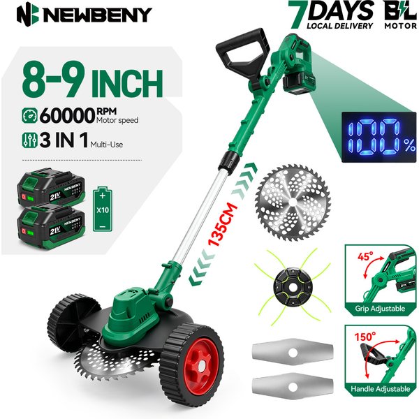 NEWBENY 3-IN-1 Bürstenloser Elektrischer Rasenmäher Kabelloser Grasschneider Verstellbarer Gartenschneider Elektrowerkzeug für Makita 21V Akku