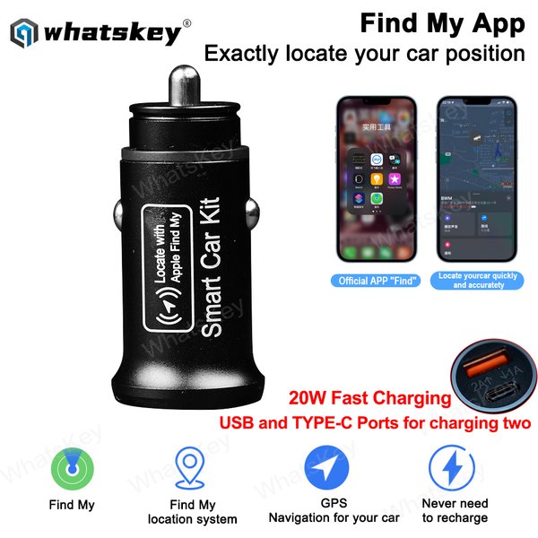 Universelles Mini-Autoladegerät GPS-Ortungsgerät Tracker Zigarettenanzünder iPhone USB Typ-C Find My iOS Offizielle App GPS-Fahrzeug-Tracker