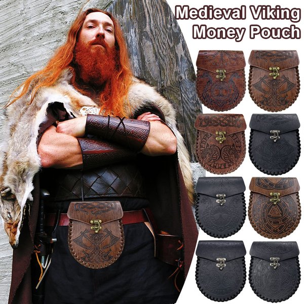 Mittelalterliche Wikinger-Geldtasche, Tasche, Cosplay, zum Aufhängen, Gürtel, Hüfttasche, Unisex, Leder, Kordelzug, Geldbörse, Party-Zubehör, Requisite