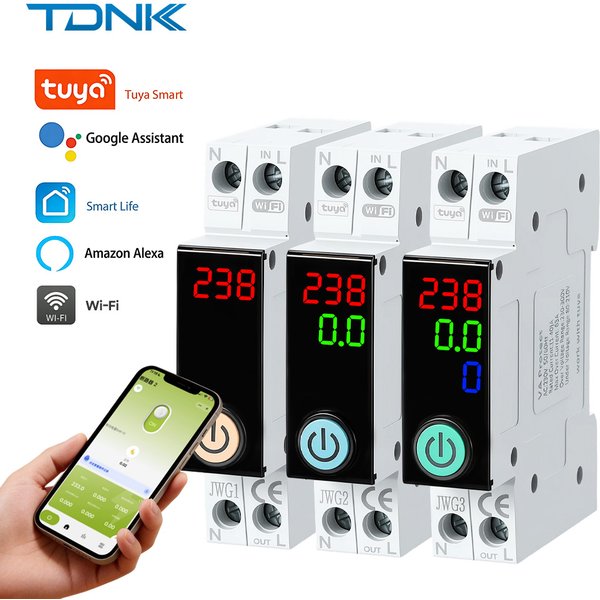 Disjoncteur intelligent Tuya WiFi, 1A-63A, réglable, pour rail DIN, avec voltmètre, ampèremètre, télécommande et protection contre les surcharges.