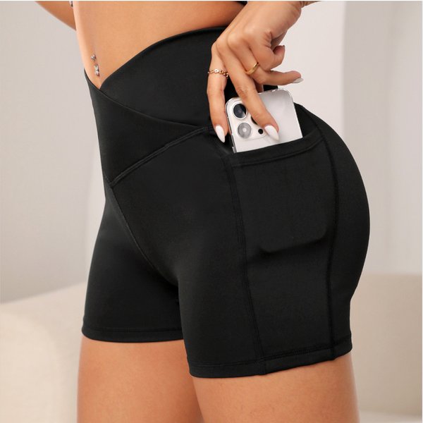 Short de motard de Sport de Yoga taille haute pour femmes pour Fitness pantalon de Yoga de poche de taille croisée