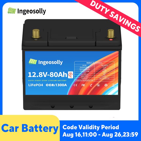 80D-26L/R Autobatterie LiFePO4-Starterbatterie mit BMS 12V 80Ah 1300CCA Start-Stop-Startbatterien Wartungsfrei für Autos