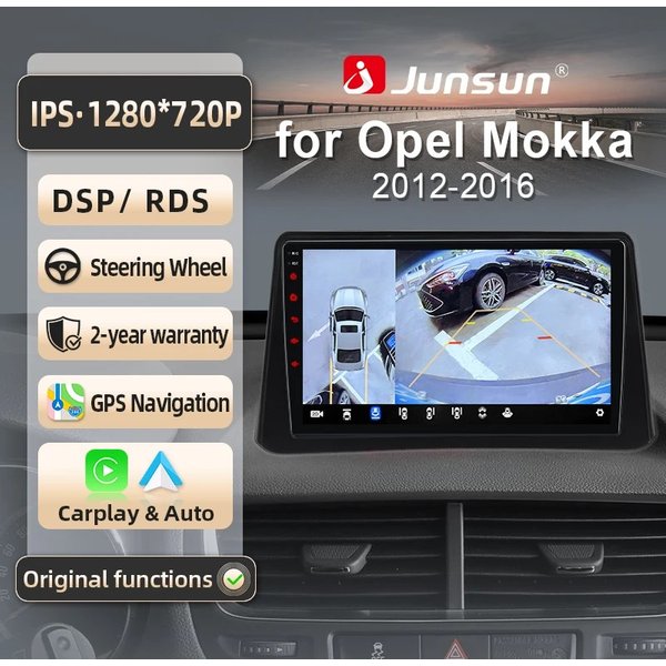 Junsun für Opel Mokka 2012-2016 9 Zoll 4GB 64GB Android 13 Autoradio GPS Navigation Carplay DSP Bluetooth FM Lenkradbedienung Unterstützung USB AUX Eingang Rückfahrkamera Bereit 1080P Video Split