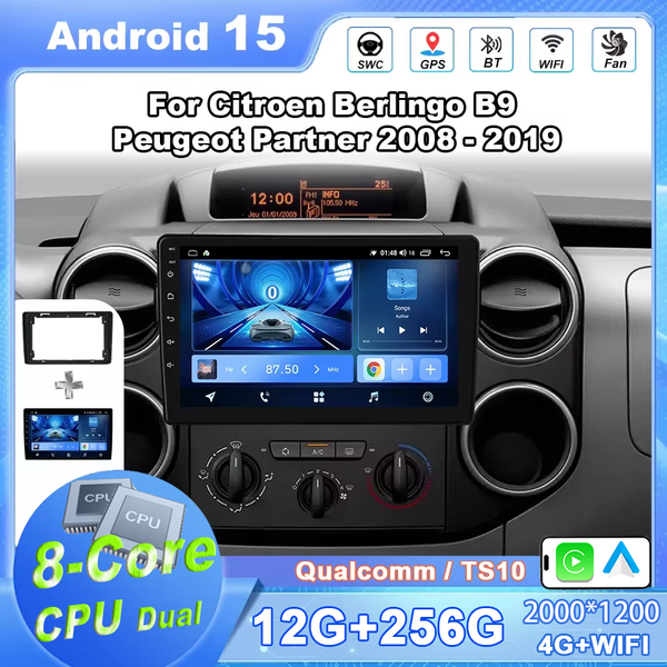 Android 15 Samochodowe radio DVD Stereo dla Citroen Berlingo B9 Peugeot Partner 2008 - 2019 Auto Multimedia Player Carplay GPS Qualcomm