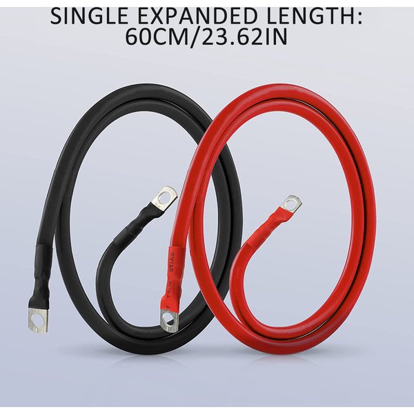 2AWG 2inch Gauge Battery Cable Set with 3/8inch Lugs Durable Battery Power Inverter Cable Copper Power Inverter Wire for Car