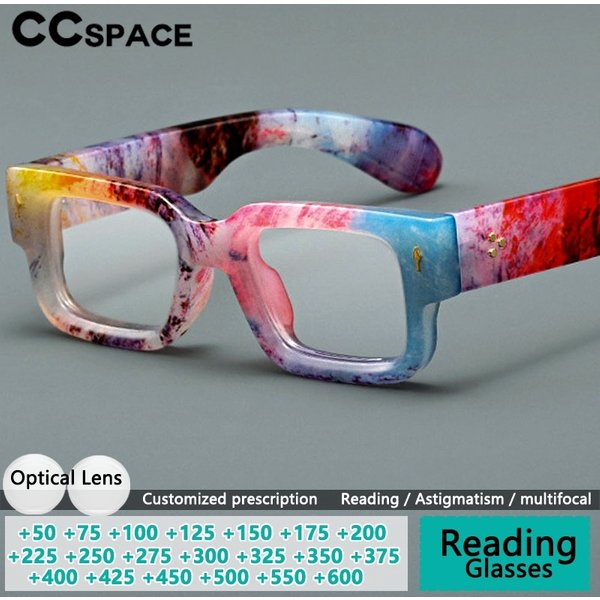 CCspace Luxuriöse Verdickte Acetat-Lesebrille für Männer und Frauen, Blaulichtfilter, Korrekturbrille für Kurzsichtigkeit und Weitsichtigkeit