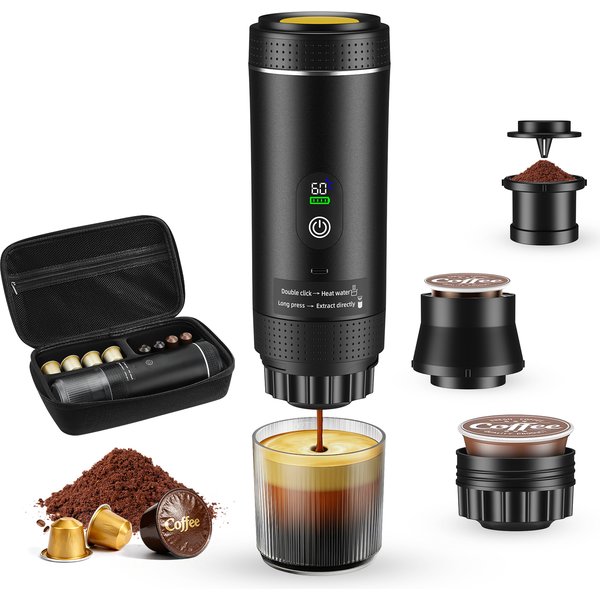 Machine à café expresso portable avec écran numérique, cafetière à capsules 3 en 1 pour voiture, maison, bureau, camping