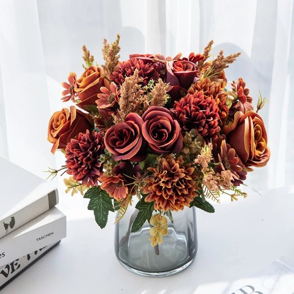 Bouquet de fleurs artificielles de Style européen, roses exquises, décorations de mariage et de noël pour la maison, Vases de bricolage, fausses plantes