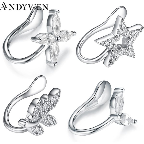 ANDYWEN – boucles d'oreilles en argent Sterling 925, manchette étoile Rostock feuilles, sans Clips de perçage, bijoux de luxe pour femmes, cadeau de mariage, 2021