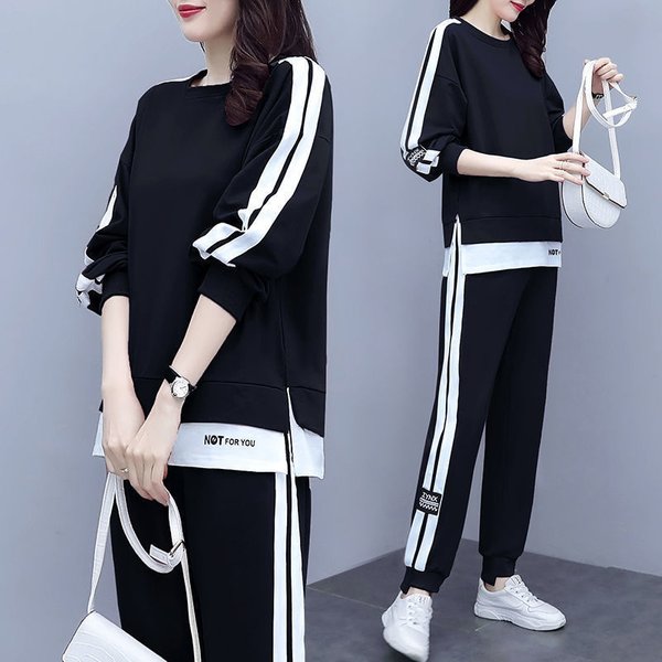 Frauen Große Schweiß Anzug 2025, Frühling Herbst Neue Plus Größe Kleidung Elegante Mode Tops T-shirt Hosen 2 Zwei Stück Sets für Frauen