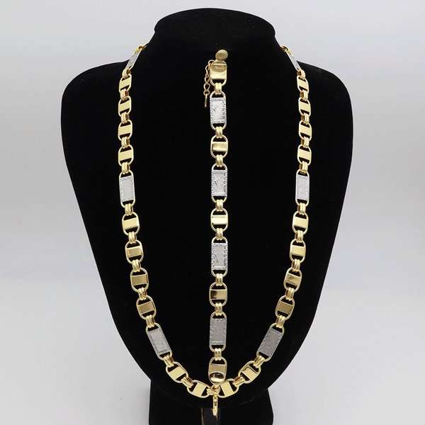 Collier chaîne épaisse bicolore plaqué or 24 carats 60 cm (24 po) pour hommes et femmes, bijoux de luxe en cuivre style Hip Hop, cadeau de fête Dubaï