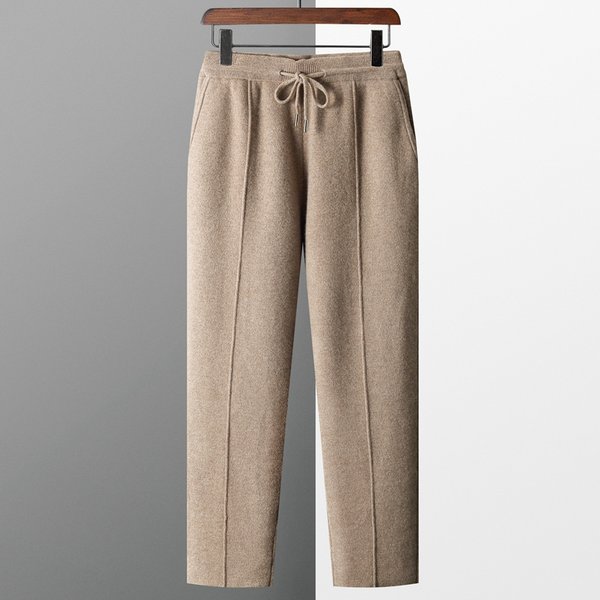 Pantalon en laine mérinos pour hommes, 100% laine, épais, tricoté, Long, coupe Slim, couleur unie, chaud, coin plat, automne et hiver