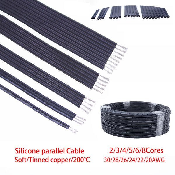Superweiches Silikon-Parallelkabel, 30/28/26/24/22/20 AWG, 2P/3P/4P/5P/6P/8P, mehradriges Silikon-Hochtemperaturkabel, LED-Draht
