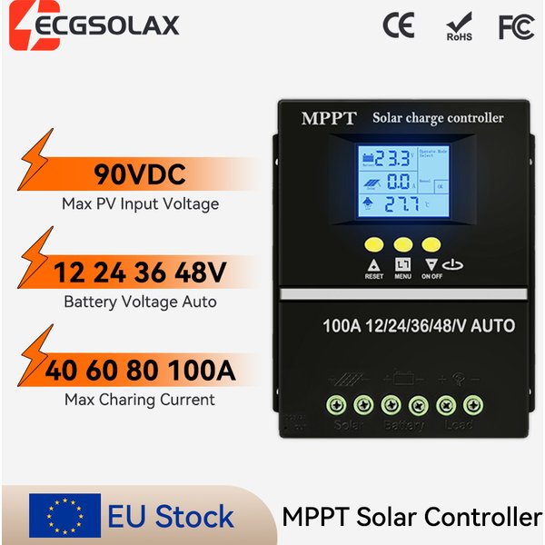 ECGSOLAX 100A 40A 60A 80A MPPT Regulator Ładowania Solarnego 12V 24V 36V 48V z Podwójnym USB, Kontroler Ładowania Paneli Solarnych