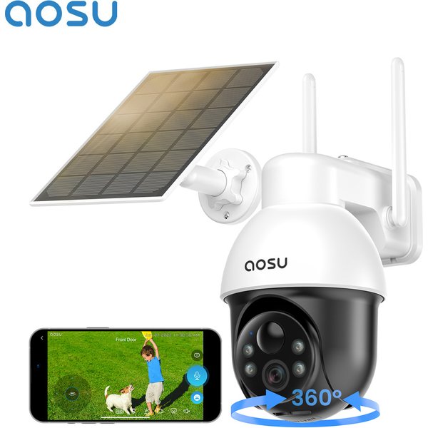 AOSU 100% Kabellose 5MP PTZ Solar-Kamera WLAN 5000mAh Akku Drahtlose Kamera Zwei-Wege-Audio PIR Menschenerkennung CCTV-Kamera