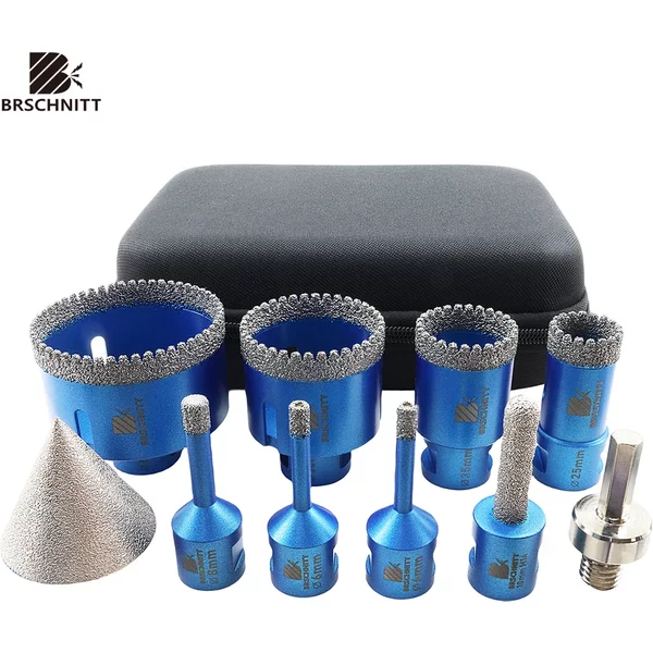 BRSCHNITT 10-teiliges Diamant-Fliesenbohrer-Set 6 bis 68mm für Fräsadapter - Ideal für Granit, Marmor, Stein, Keramik, Porzellan