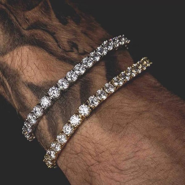 Hiphop Tennis Bracelet Homme glacé 3/4/5mm zircon cubique hommes chaîne en cristal sur la main Hip-hop Streetwear bijoux mâle H086