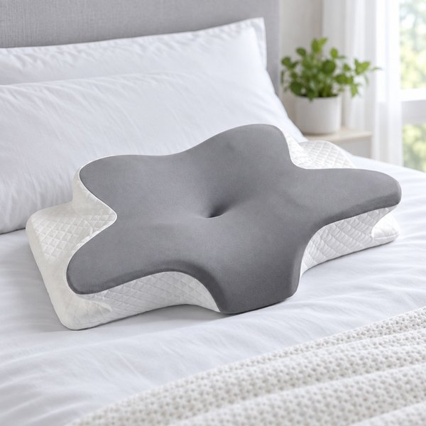 Oreiller en mousse à mémoire de forme avec motif papillon, offrant un soutien ergonomique pour la nuque, idéal pour un sommeil réparateur en été.