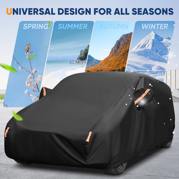 Universelle SUV/Limousine Vollständige Autoabdeckung für Außenbereich, Wasserdicht, Sonnen-, Regen- und Schneeschutz, UV-Schutz, Reißverschluss-Design, Schwarze Autoabdeckung 460CM