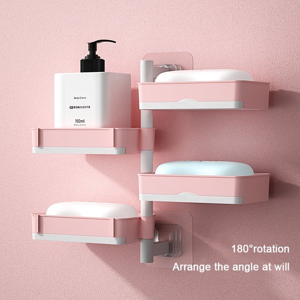 Wall-mounted Soap Dish Punch-free 180 Degrees Rotate 4 Layer Soap Draining Rack Bathroom Soap Holder Toiletries Shelf Dishes Box