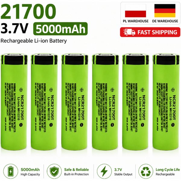 21700 Lithium-Ionen-Akku 3,7V 5000mAh Wiederaufladbar 40A Hochstromzelle, EU-Lagerbestand mit schneller Lieferung in ganz Europa, zuverlässige Stromquelle für Taschenlampen, Elektrowerkzeuge,