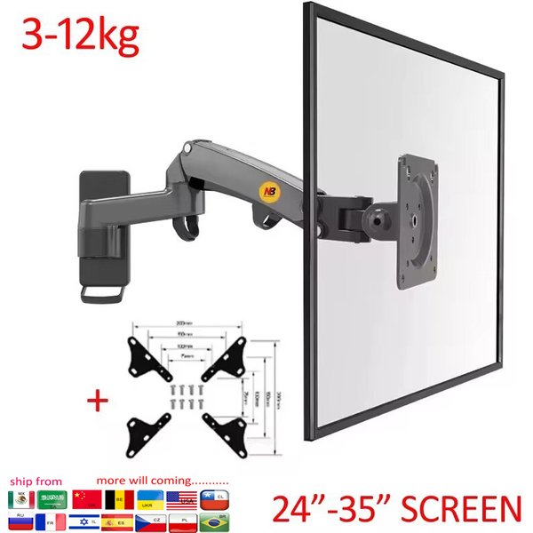 NB NEW F150 3-12kg Aluminum Gas Spring Monitor TV Wall Bracket Full Motion 2 Arm 24'-35' LCD Mount Monitor Holder LED Stand