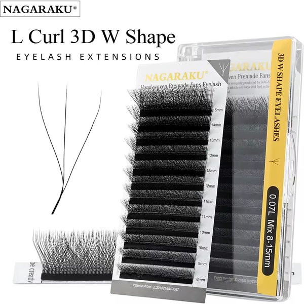 NAGARAKU 3D W Shape L LU Curl Premium Soft Light Natural Lashes Makeup Hand Woven Eyelash Extension False Eyelashes