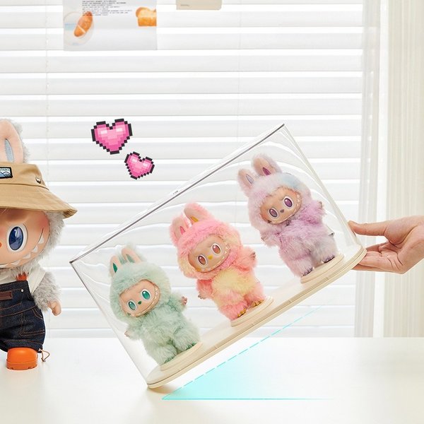 Plüschpuppen-Displaybox, transparente Vitrine mit Staubschutz und Ständer für Labubu