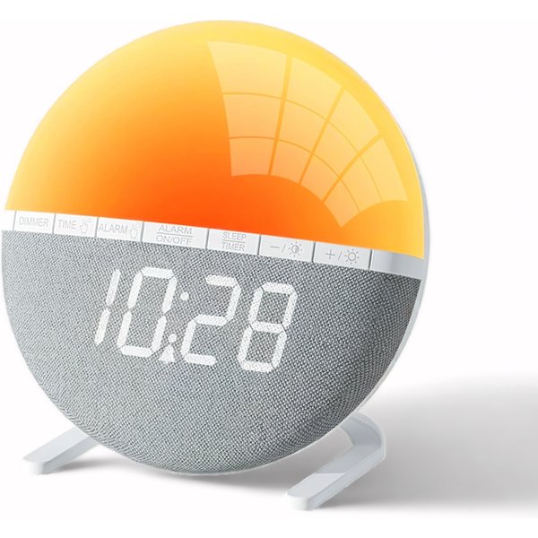 Réveil lumineux avec simulation d'aube, horloge de bureau avec lumières colorées, sons naturels, horloge numérique pour salon, chambre à coucher, décoration intérieure