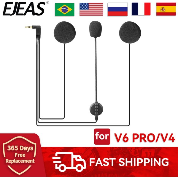 EJEAS V6 Pro Motorradhelm-Gegensprechanlage, 3,5-mm-Mikrofon, Lautsprecher-Headset für Vnetphone V4 V6 Bluetooth-Gegensprechanlage