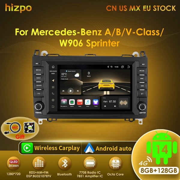 Hizpo 8" Android Multimedia Bildschirm für Mercedes Benz B200 Sprinter W906 W639 AB Klasse W169 W245 Viano Vito Auto Auto Radio 8+128G