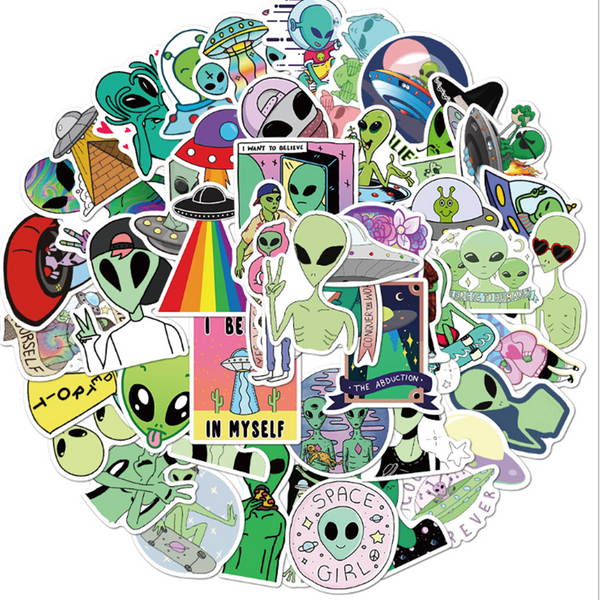 50PCS Cartoon Alien Graffiti Waterproof Stickers Creative Trendy Fridge Skateboard Mug Guitar Helmet Guitar Decoration Stickers