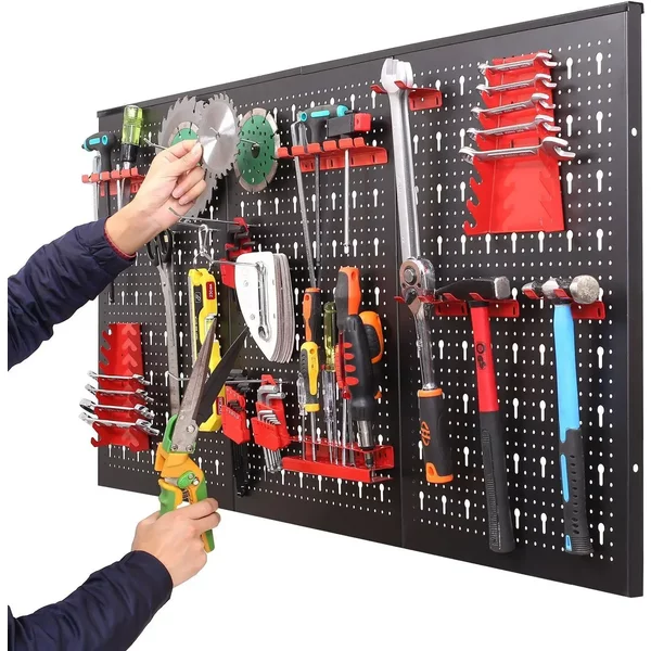 Wandmontierter Werkzeugständerhalter / Werkzeugtafel-Aufbewahrung, perforierte Wand mit Sortiment an Haken, Werkstatt-Wand-Werkzeughalter, 120 x 60 cm
